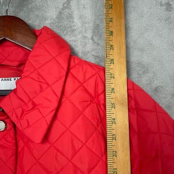 Anne Klein Red Quilted Jacket Medium Polyester Full Snap Front d0455 - Picture 8 of 11